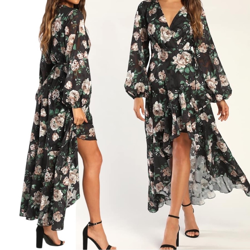 New LuLu’s Women’s Floral Print Ruffled Wrap Maxi Dress Size XS